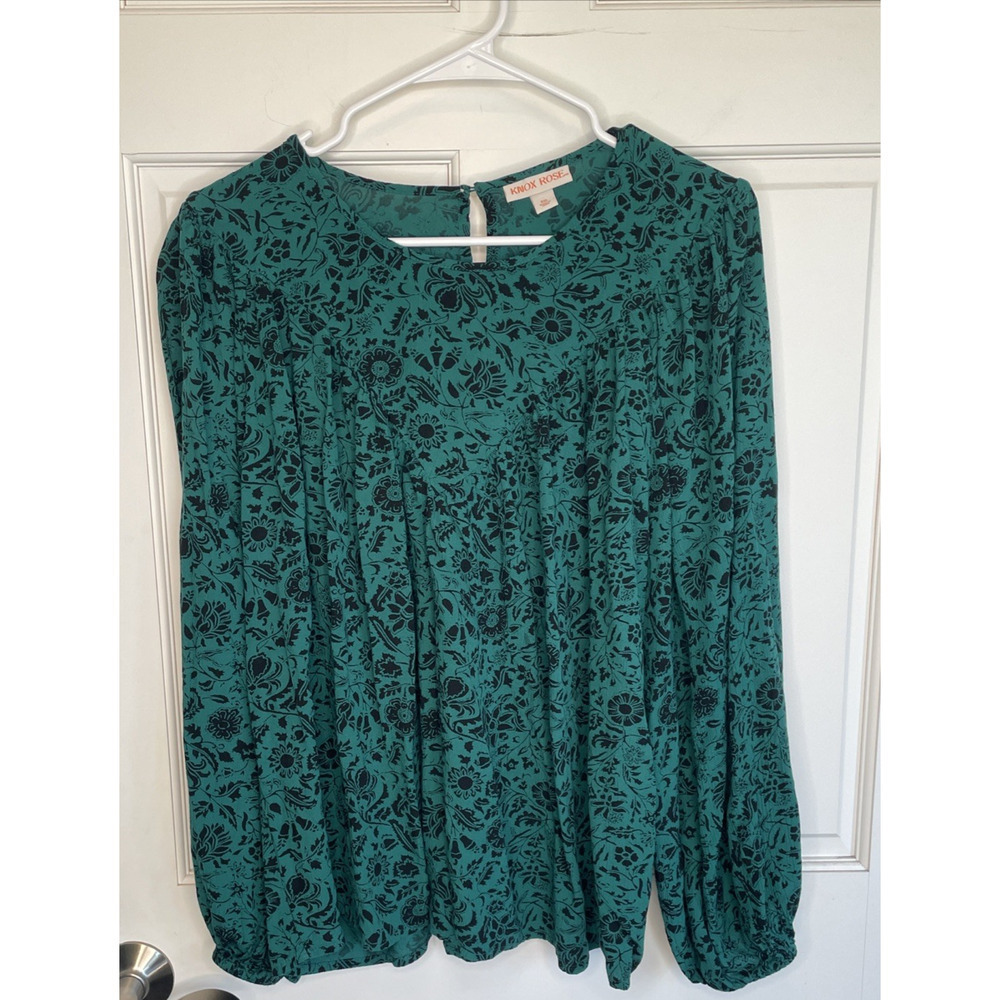 Knox Rose Women's Boho Dark Floral Blouse Sz XXL DK Green Long Sleeve Whimsigoth - Picture 5 of 15